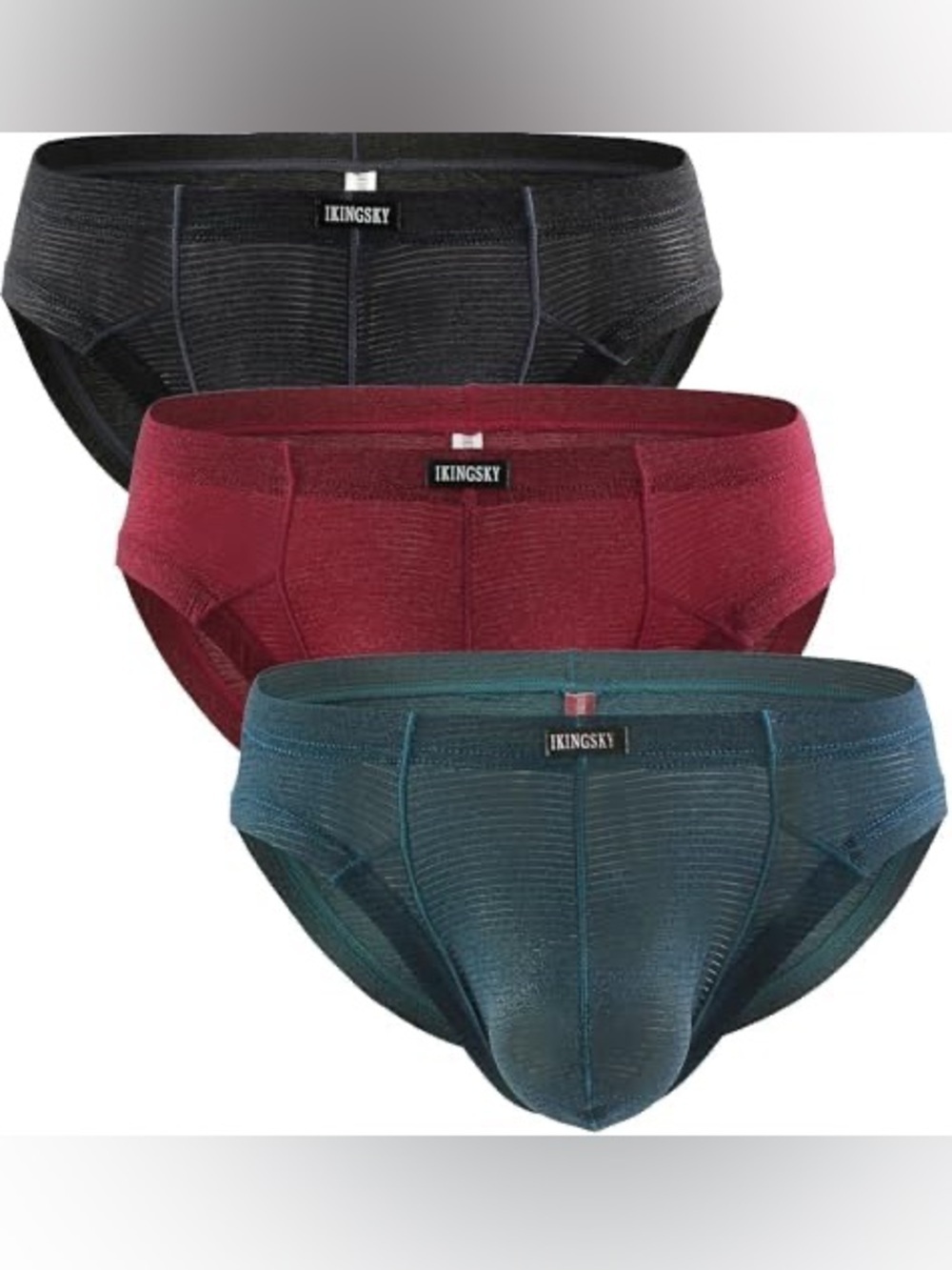 NEW IKingsky Men's Striped Bulge Briefs Stretch Pouch Underwear Set of 3